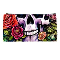 Sugar Skull With Flowers - Day Of The Dead Pencil Case by GardenOfOphir