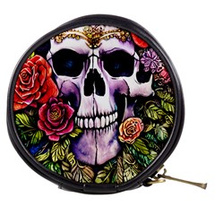 Sugar Skull With Flowers - Day Of The Dead Mini Makeup Bag by GardenOfOphir