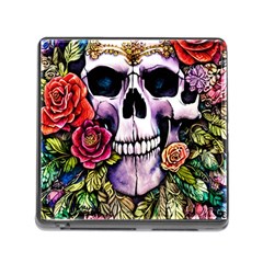 Sugar Skull With Flowers - Day Of The Dead Memory Card Reader (square 5 Slot) by GardenOfOphir