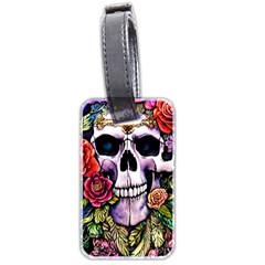 Sugar Skull With Flowers - Day Of The Dead Luggage Tag (two Sides) by GardenOfOphir