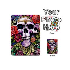 Sugar Skull With Flowers - Day Of The Dead Playing Cards 54 Designs (mini) by GardenOfOphir