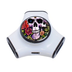 Sugar Skull With Flowers - Day Of The Dead 3-port Usb Hub by GardenOfOphir