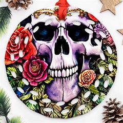 Sugar Skull With Flowers - Day Of The Dead Ornament (round Filigree)