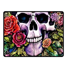 Sugar Skull With Flowers - Day Of The Dead Two Sides Fleece Blanket (small) by GardenOfOphir