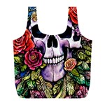 Sugar Skull With Flowers - Day Of The Dead Full Print Recycle Bag (L) Front