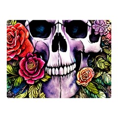 Sugar Skull With Flowers - Day Of The Dead Two Sides Premium Plush Fleece Blanket (mini) by GardenOfOphir