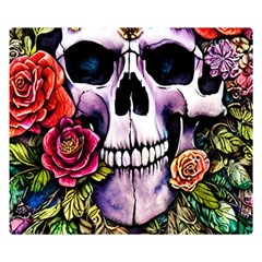 Sugar Skull With Flowers - Day Of The Dead Two Sides Premium Plush Fleece Blanket (small) by GardenOfOphir