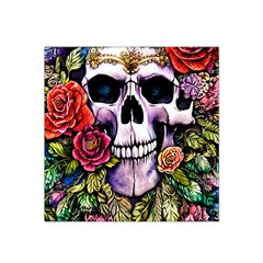 Sugar Skull With Flowers - Day Of The Dead Satin Bandana Scarf 22  X 22  by GardenOfOphir