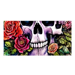 Sugar Skull With Flowers - Day Of The Dead Satin Shawl 45  X 80  by GardenOfOphir