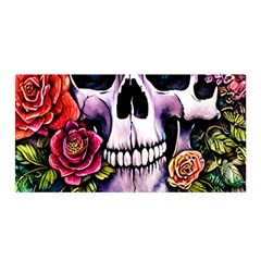 Sugar Skull With Flowers - Day Of The Dead Satin Wrap 35  X 70  by GardenOfOphir