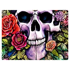 Sugar Skull With Flowers - Day Of The Dead Premium Plush Fleece Blanket (extra Small)