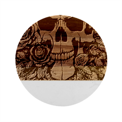 Sugar Skull With Flowers - Day Of The Dead Marble Wood Coaster (round)