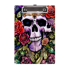 Sugar Skull With Flowers - Day Of The Dead A5 Acrylic Clipboard by GardenOfOphir