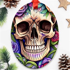 Retro Gothic Skull With Flowers - Cute And Creepy Ornament (oval)