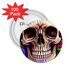 Retro Gothic Skull With Flowers - Cute And Creepy 2 25  Buttons (100 Pack)  by GardenOfOphir