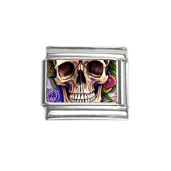 Retro Gothic Skull With Flowers - Cute And Creepy Italian Charm (9mm) by GardenOfOphir