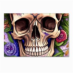 Retro Gothic Skull With Flowers - Cute And Creepy Postcard 4 x 6  (pkg Of 10) by GardenOfOphir