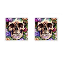 Retro Gothic Skull With Flowers - Cute And Creepy Cufflinks (square) by GardenOfOphir