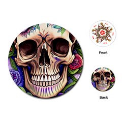 Retro Gothic Skull With Flowers - Cute And Creepy Playing Cards Single Design (round)