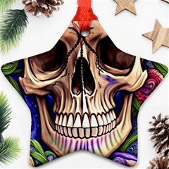 Retro Gothic Skull With Flowers - Cute And Creepy Star Ornament (two Sides)