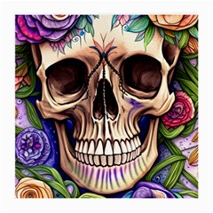 Retro Gothic Skull With Flowers - Cute And Creepy Medium Glasses Cloth (2 Sides) by GardenOfOphir