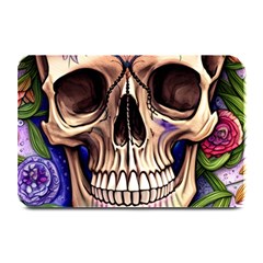 Retro Gothic Skull With Flowers - Cute And Creepy Plate Mats by GardenOfOphir