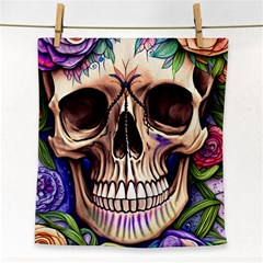 Retro Gothic Skull With Flowers - Cute And Creepy Face Towel by GardenOfOphir