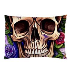 Retro Gothic Skull With Flowers - Cute And Creepy Pillow Case by GardenOfOphir