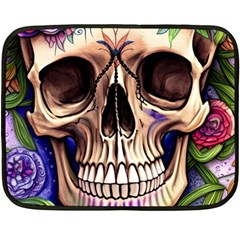 Retro Gothic Skull With Flowers - Cute And Creepy Fleece Blanket (mini) by GardenOfOphir