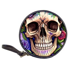 Retro Gothic Skull With Flowers - Cute And Creepy Classic 20-cd Wallets by GardenOfOphir