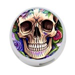 Retro Gothic Skull With Flowers - Cute And Creepy 4-Port USB Hub (One Side) Front