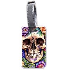 Retro Gothic Skull With Flowers - Cute And Creepy Luggage Tag (one Side) by GardenOfOphir