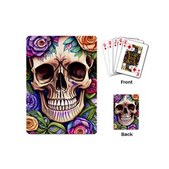 Retro Gothic Skull With Flowers - Cute And Creepy Playing Cards Single Design (mini)