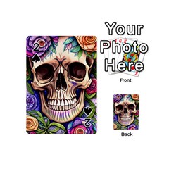 Retro Gothic Skull With Flowers - Cute And Creepy Playing Cards 54 Designs (mini)