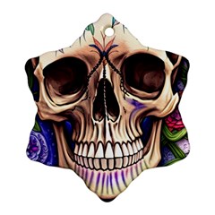 Retro Gothic Skull With Flowers - Cute And Creepy Ornament (snowflake) by GardenOfOphir