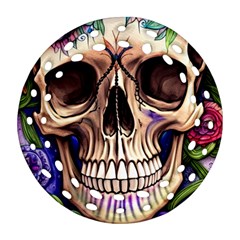 Retro Gothic Skull With Flowers - Cute And Creepy Round Filigree Ornament (two Sides)