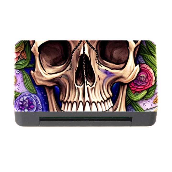 Retro Gothic Skull With Flowers - Cute And Creepy Memory Card Reader with CF