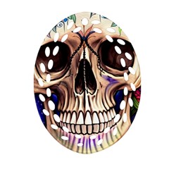 Retro Gothic Skull With Flowers - Cute And Creepy Ornament (oval Filigree) by GardenOfOphir