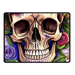 Retro Gothic Skull With Flowers - Cute And Creepy Two Sides Fleece Blanket (small) by GardenOfOphir