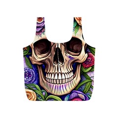 Retro Gothic Skull With Flowers - Cute And Creepy Full Print Recycle Bag (s) by GardenOfOphir