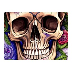 Retro Gothic Skull With Flowers - Cute And Creepy Two Sides Premium Plush Fleece Blanket (mini) by GardenOfOphir