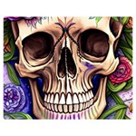 Retro Gothic Skull With Flowers - Cute And Creepy Two Sides Premium Plush Fleece Blanket (Medium) 60 x50  Blanket Front