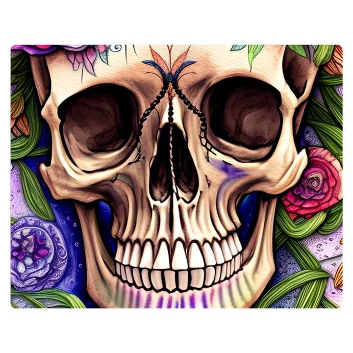 Retro Gothic Skull With Flowers - Cute And Creepy Two Sides Premium Plush Fleece Blanket (Medium)