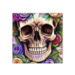 Retro Gothic Skull With Flowers - Cute And Creepy Satin Bandana Scarf 22  x 22  Front