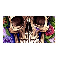 Retro Gothic Skull With Flowers - Cute And Creepy Satin Shawl 45  X 80  by GardenOfOphir