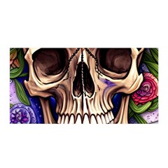 Retro Gothic Skull With Flowers - Cute And Creepy Satin Wrap 35  X 70  by GardenOfOphir