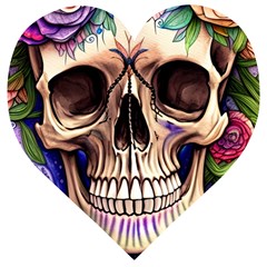 Retro Gothic Skull With Flowers - Cute And Creepy Wooden Puzzle Heart by GardenOfOphir