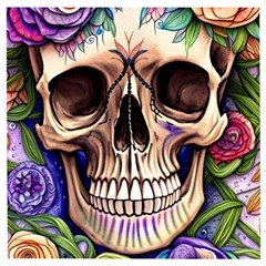 Retro Gothic Skull With Flowers - Cute And Creepy Wooden Puzzle Square by GardenOfOphir