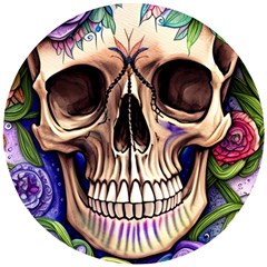 Retro Gothic Skull With Flowers - Cute And Creepy Wooden Puzzle Round