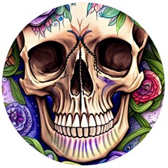 Retro Gothic Skull With Flowers - Cute And Creepy Wooden Bottle Opener (round) by GardenOfOphir